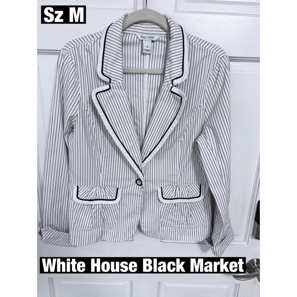 White House Black Market Pinstripe Cotton Jacket Sz M